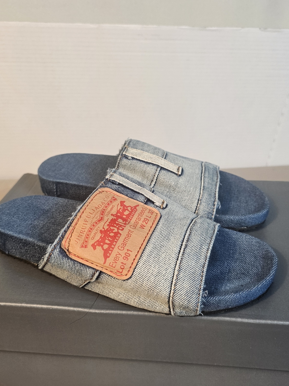 Custom Upcycled Levi’s Denim Slides Reworked Jean Sandals - Picture 2 of 9